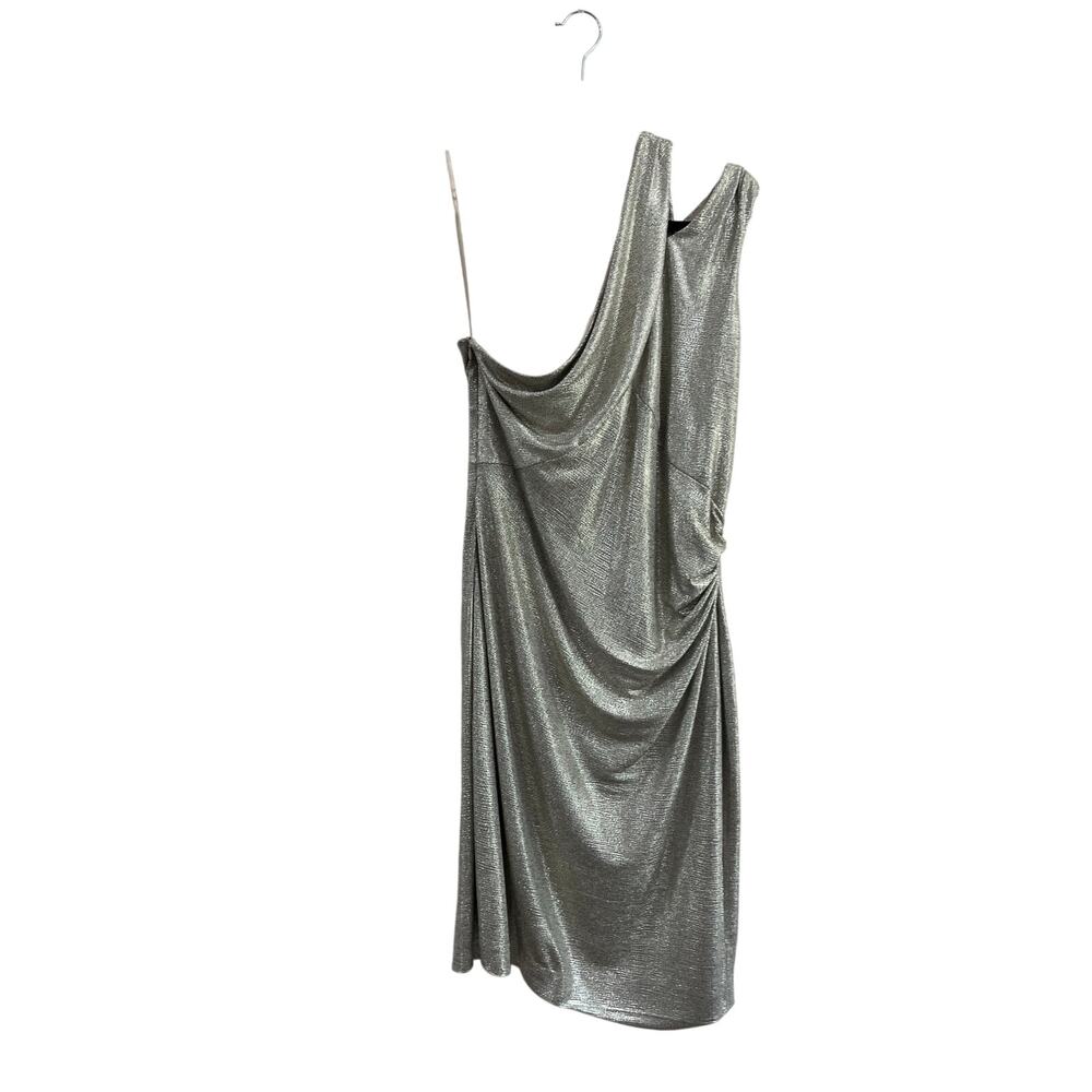 Lauren Ralph Lauren One Shoulder Metallic Cocktail Dress Gold Size 16